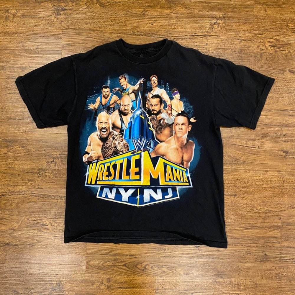 WWE Wrestlemania 29 NYNJ The Rock John Cena Wrestling Graphic T Shirt Youth‎ XXL